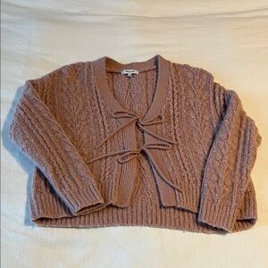 Madewell Cable-Knit Tie-Front Sweater Cardigan in Mauve, Size Small